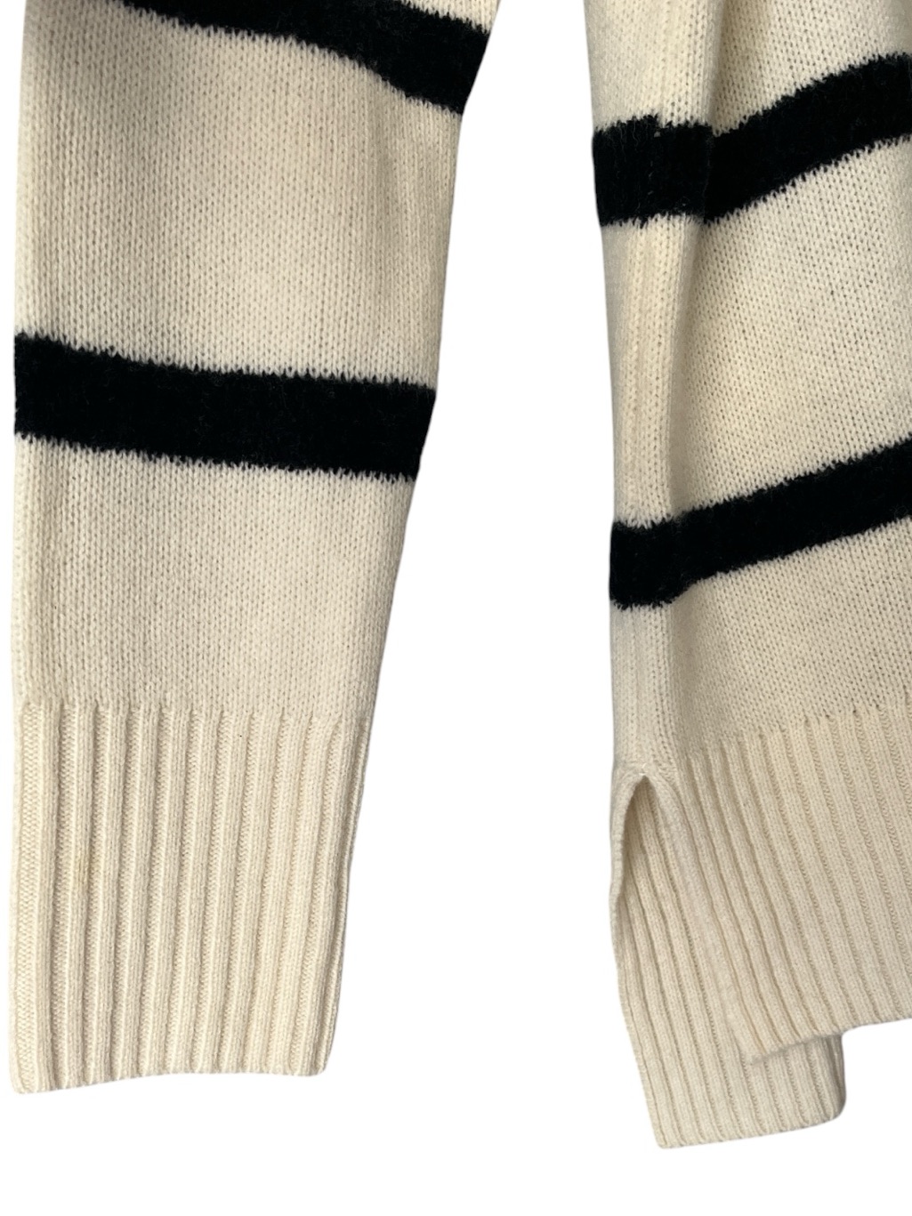 Jigsaw 100% Wool Button-Shoulder Striped Soft Sweater M Ivory/Black — image 3 of 7